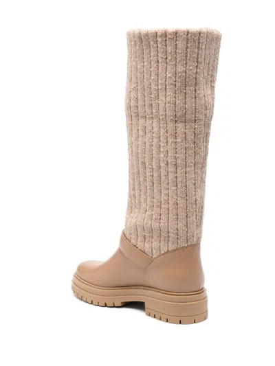 Gianvito Rossi Desert Beige Calf Leather Panelled Design Slip-on Boots In Multicolor