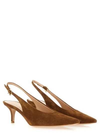 Gianvito Rossi Suede Stiletto Heel Pumps With Ribbon Buckle In Brown