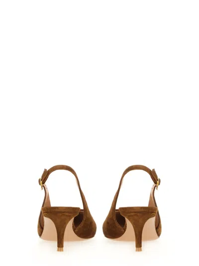 Gianvito Rossi Suede Stiletto Heel Pumps With Ribbon Buckle In Brown