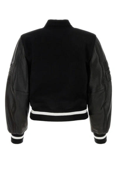 Givenchy Wool Blend Parka With Leather Sleeves And Iconic Branding In Black