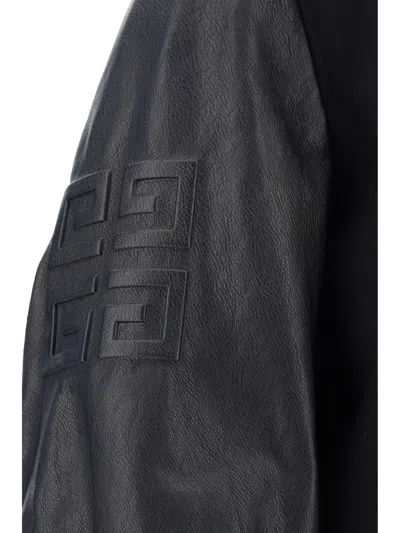 Givenchy Wool Blend Parka With Leather Sleeves And Iconic Branding In Multicolor
