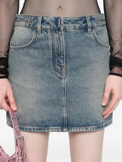 Givenchy Mini Skirt In Denim With Chain Details In Multicolor