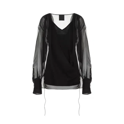 Givenchy Silk Shirt With V-neckline And Draped Lace-up Details In Black
