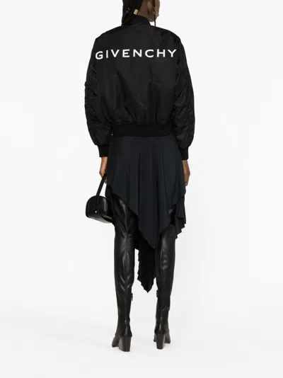 Givenchy Black Logo Nylon Bomber Jacket In Multicolor