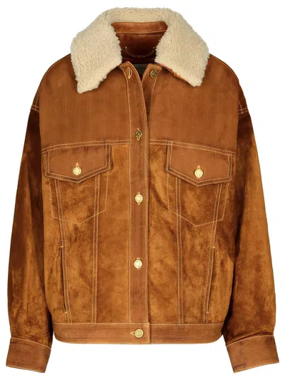 Golden Goose Journey Suede Jacket With Removable Collar In Brown
