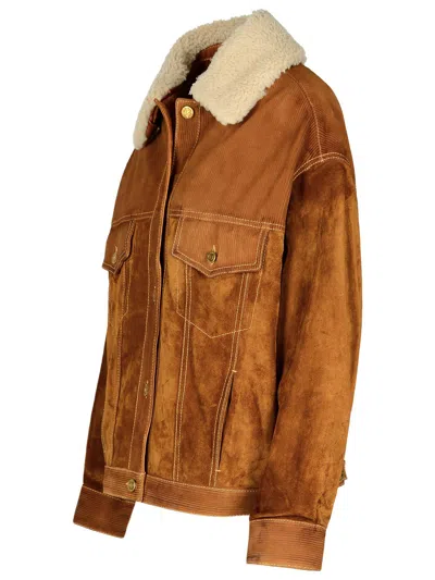 Golden Goose Journey Suede Jacket With Removable Collar In Brown