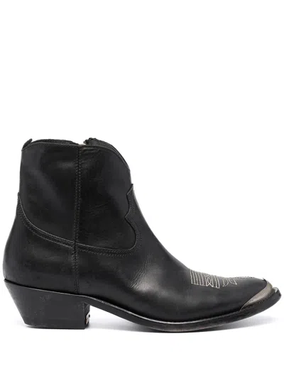 Golden Goose Young Ankle Boots In Leather With Cowboy-style Decoration In Multicolor