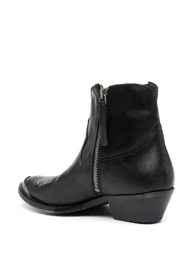 Golden Goose Young Ankle Boots In Leather With Cowboy-style Decoration In Multicolor