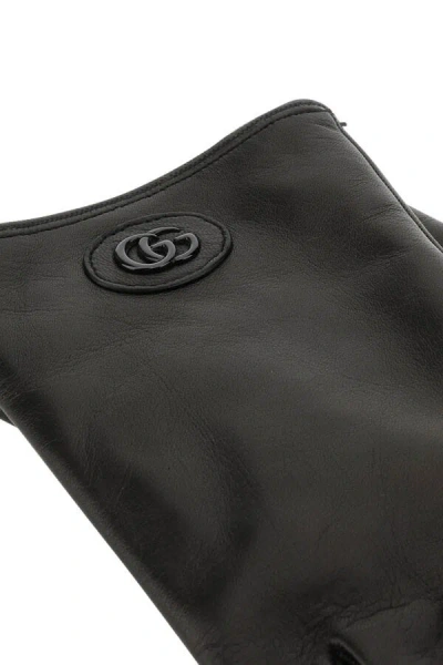 Gucci Leather Gloves Logo Detail In Black