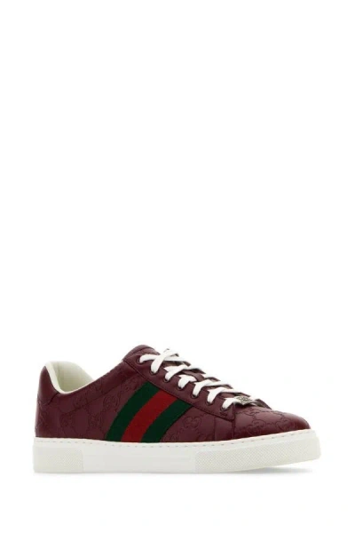 Gucci Ace Sneakers Leather Contrasting Stripes In Red
