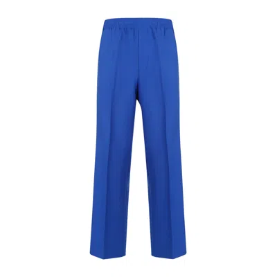 Gucci Brand-embroidered Slip-pocket Straight-leg Regular-fit Wool-blend Trousers In Blue