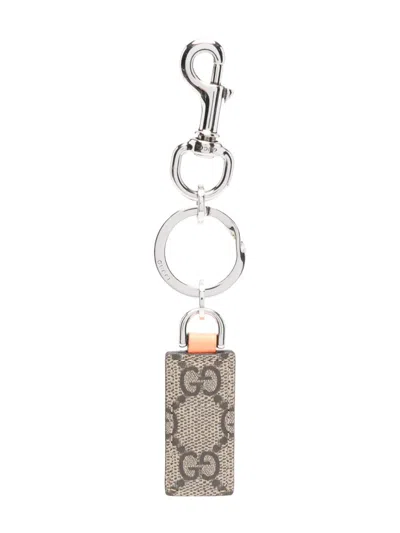 Gucci Mini Supreme Fabric Key Ring With Leather Details In Multicolor