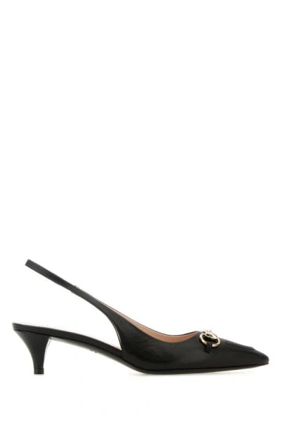 Gucci Horsebit Gg 45 Leather Slingback Pumps In Black