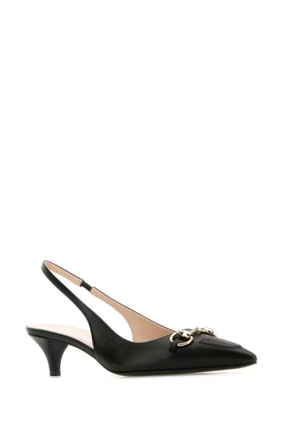 Gucci Horsebit Gg 45 Leather Slingback Pumps In Black