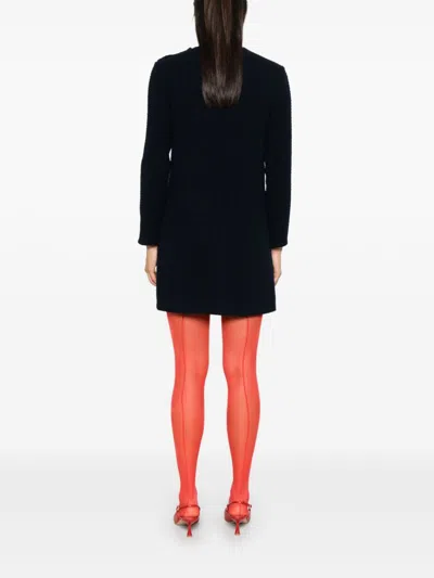 Gucci Dark Blue Checked Boucle Wool Dress In Multicolor