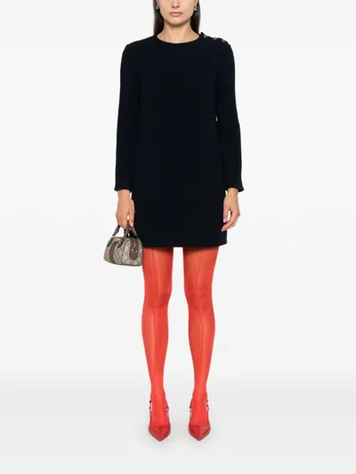 Gucci Dark Blue Checked Boucle Wool Dress In Multicolor
