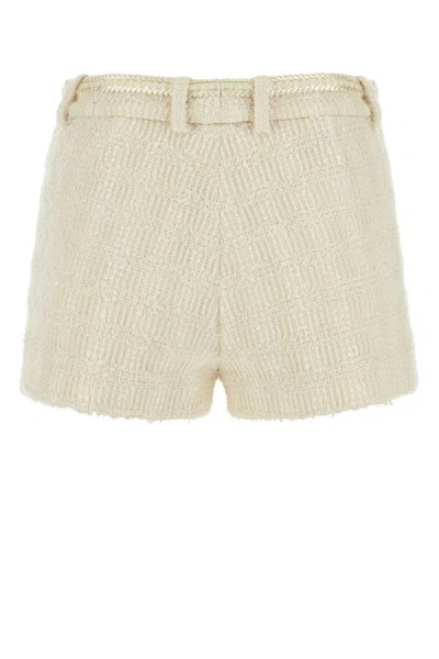 Gucci Textured Tweed Fabric Shorts With Belt Loops In White