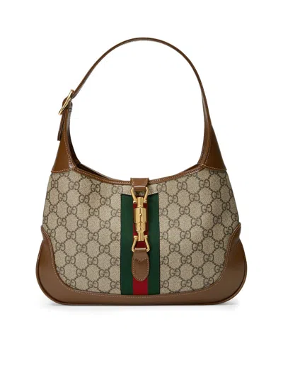 Gucci Jackie 1961 Small Webbing-trimmed Coated-canvas And Leather Shoulder Bag In Brown