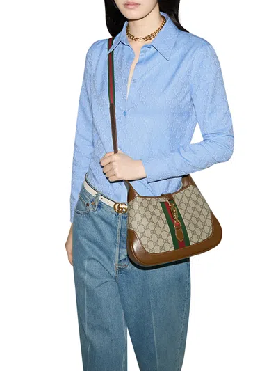 Gucci Jackie 1961 Small Webbing-trimmed Coated-canvas And Leather Shoulder Bag In Brown