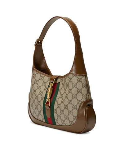 Gucci Jackie 1961 Small Webbing-trimmed Coated-canvas And Leather Shoulder Bag In Brown