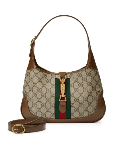 Gucci Jackie 1961 Small Webbing-trimmed Coated-canvas And Leather Shoulder Bag In Brown
