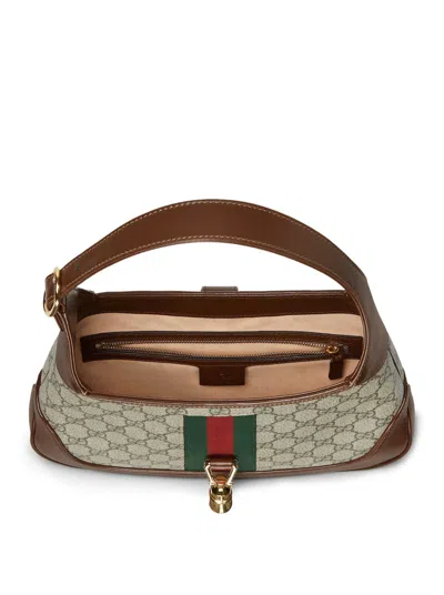 Gucci Jackie 1961 Small Webbing-trimmed Coated-canvas And Leather Shoulder Bag In Brown