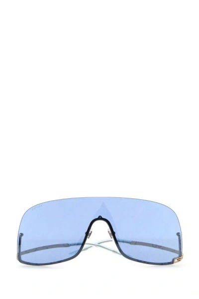 Gucci Metal Sunglasses With Curved Tips And Single Lens In Silver