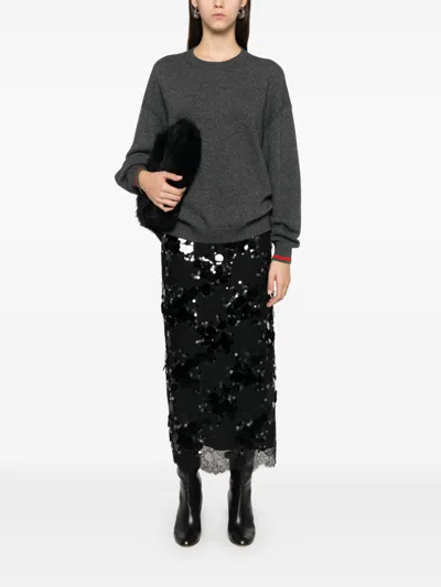 Gucci Grey Web Detail Wool Sweater In Multicolor