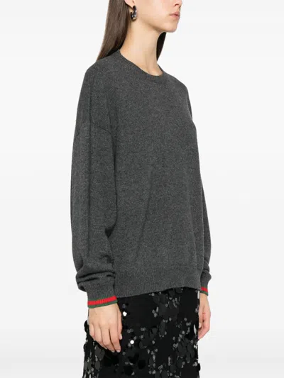 Gucci Grey Web Detail Wool Sweater In Multicolor