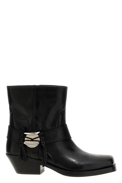 Isabel Marant Akson Embellished Tasseled Leather Ankle Boots In Black