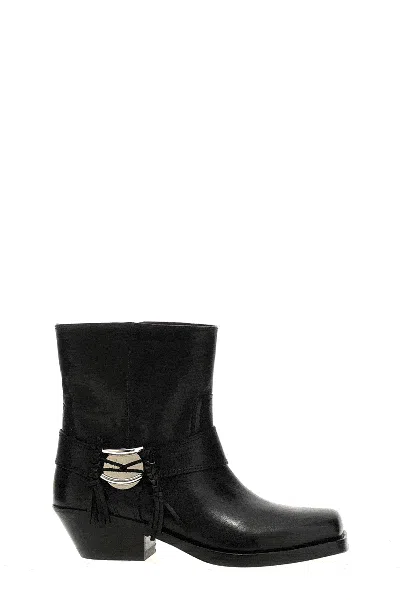 Isabel Marant Akson Embellished Tasseled Leather Ankle Boots In Black