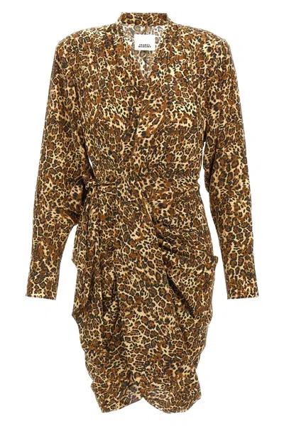 Isabel Marant Cleora Asymmetric Belted Leopard-print Stretch-silk Dress In Multicolor