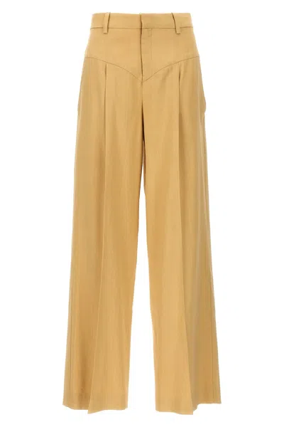 Isabel Marant High Waist Pleated Wide Leg Trousers In Cream