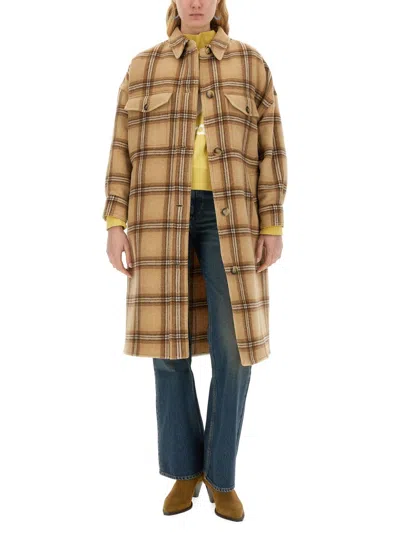 Isabel Marant Light Brown Fontizia Checked Wool Coat In Cream