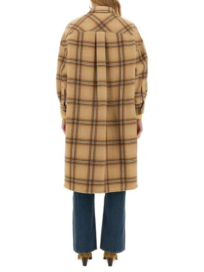 Isabel Marant Light Brown Fontizia Checked Wool Coat In Cream