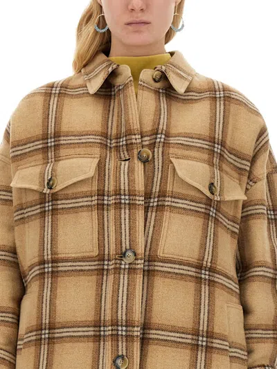 Isabel Marant Light Brown Fontizia Checked Wool Coat In Cream