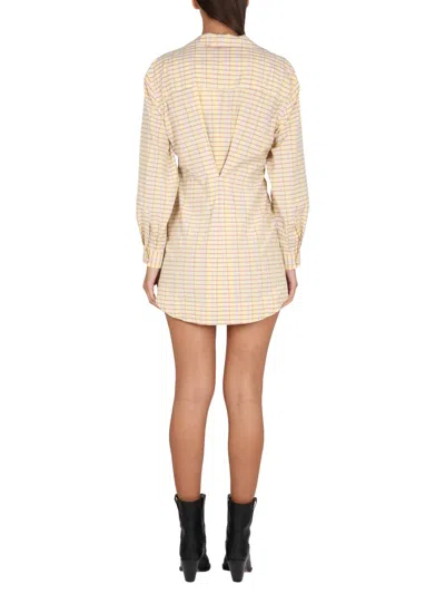 Isabel Marant Ruffled Collar Checked Dress With Long Cuffed Sleeves In Yellow