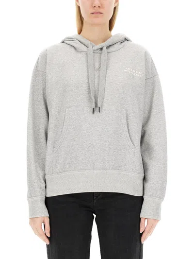 Isabel Marant Sylla Logo Embroidered Drawstring Hoodie In Gray