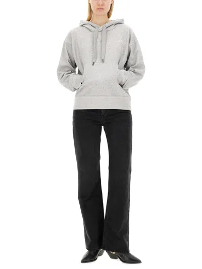 Isabel Marant Sylla Logo Embroidered Drawstring Hoodie In Gray