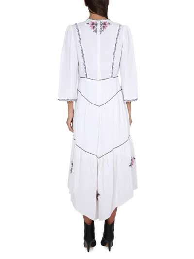 Isabel Marant Sonia Asymmetric Pleated Embroidered Crepe De Chine Midi Dress In White