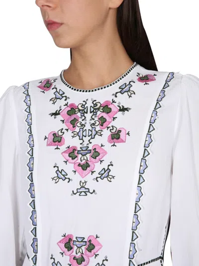 Isabel Marant Sonia Asymmetric Pleated Embroidered Crepe De Chine Midi Dress In White