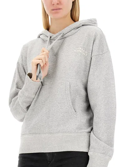 Isabel Marant Sylla Logo Embroidered Drawstring Hoodie In Gray