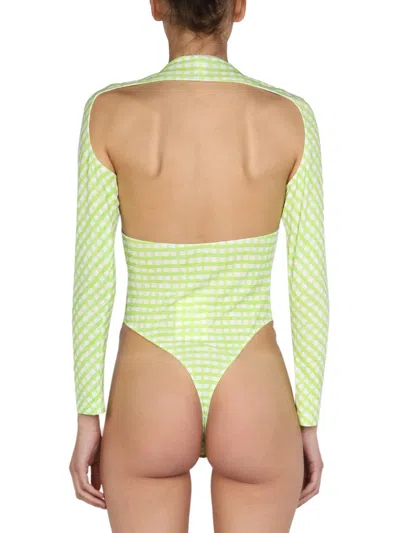 Jacquemus Nodi Cutout Knotted Gingham Jersey Bodysuit In Green