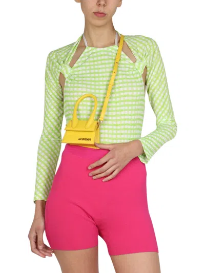 Jacquemus Nodi Cutout Knotted Gingham Jersey Bodysuit In Green