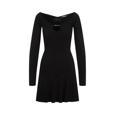 Jacquemus Womens Black Logo-plaque Slim-fit Knitted Mini Dress In Black
