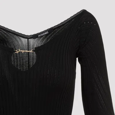 Jacquemus Womens Black Logo-plaque Slim-fit Knitted Mini Dress In Black