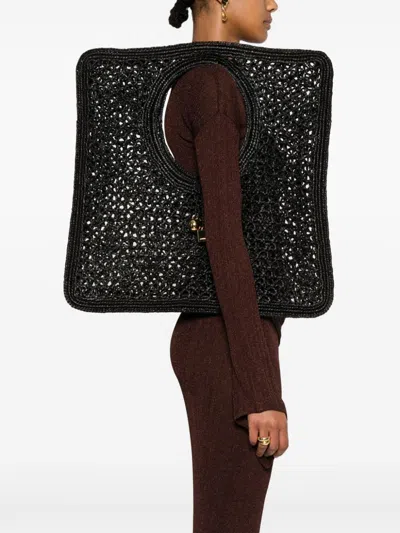 Jacquemus Carre Spiaggia Embellished Braided Raffia Tote In Multicolor