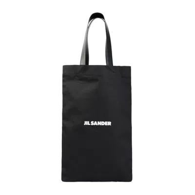 Jil Sander Black Tote Bag With Logo Print In Canvas Woman In Black