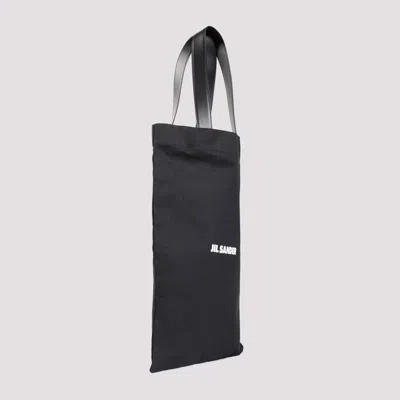 Jil Sander Black Tote Bag With Logo Print In Canvas Woman In Black