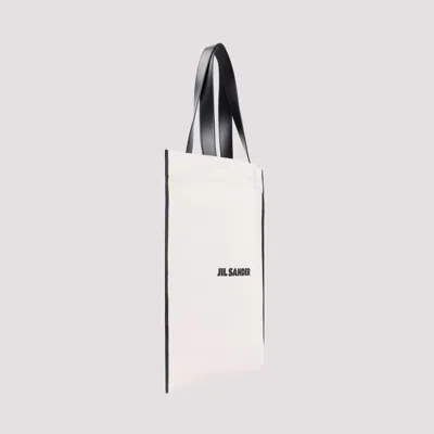 Jil Sander Natural White Cotton Border Book Tote Bag In Multicolor